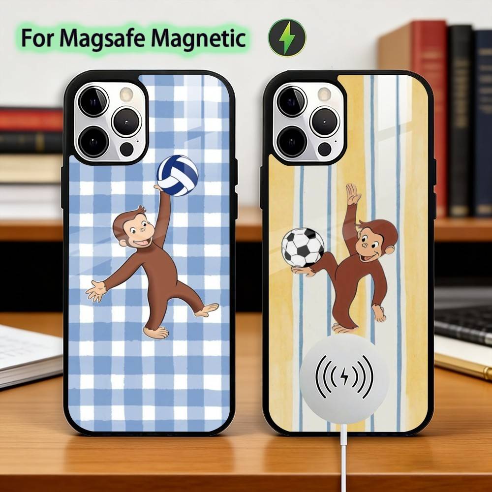Curious G-George M-Monkey Phone Case For iPhone17,16,15,14,13,12,11 Plus,Pro Magnetic with Magsafe Wireless Charging