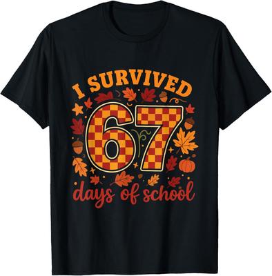 Ich habe 67 Schultage überlebt Lustiges Lehrer Thanksgiving Herbst T-Shirt
