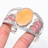 Natural Orange Aventurine Gemstone 925 Sterling Silver Cuff Bangle Adj Z2T79