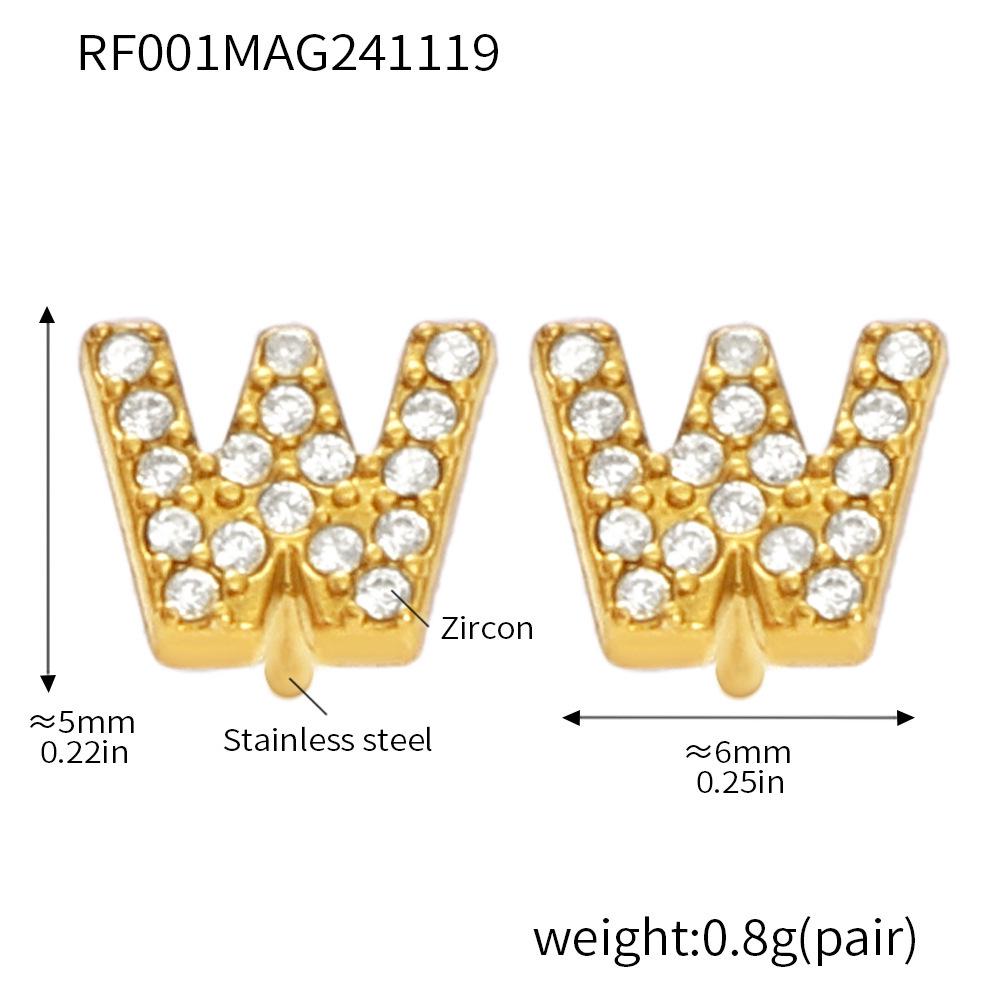 Qiong Yao 26-Letter Zircon Inlaid Jewelry Set: Gold-Plated Titanium Steel Necklace, Bracelet, Ring, and Stud Earrings.