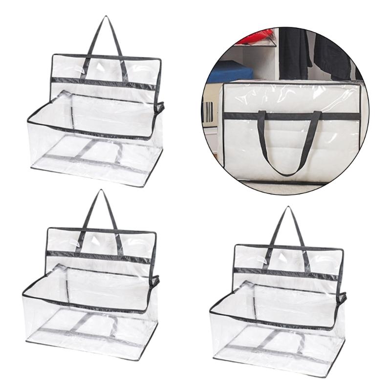 Large Clothes Storage Bags, Clear 55 L PVC Linen Bag with Carry Handles for Blankets, Bedding, Shelf Storage, Home Use and Room Moves