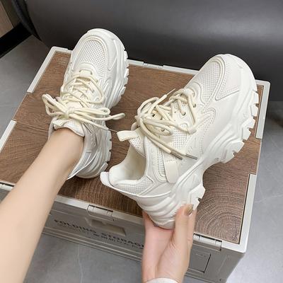 New Mesh Breathable Cross Strap Solid Color Fashion Women's Shoes Thick Sole Wear-resistant Comfortable Casual Running Sneakers