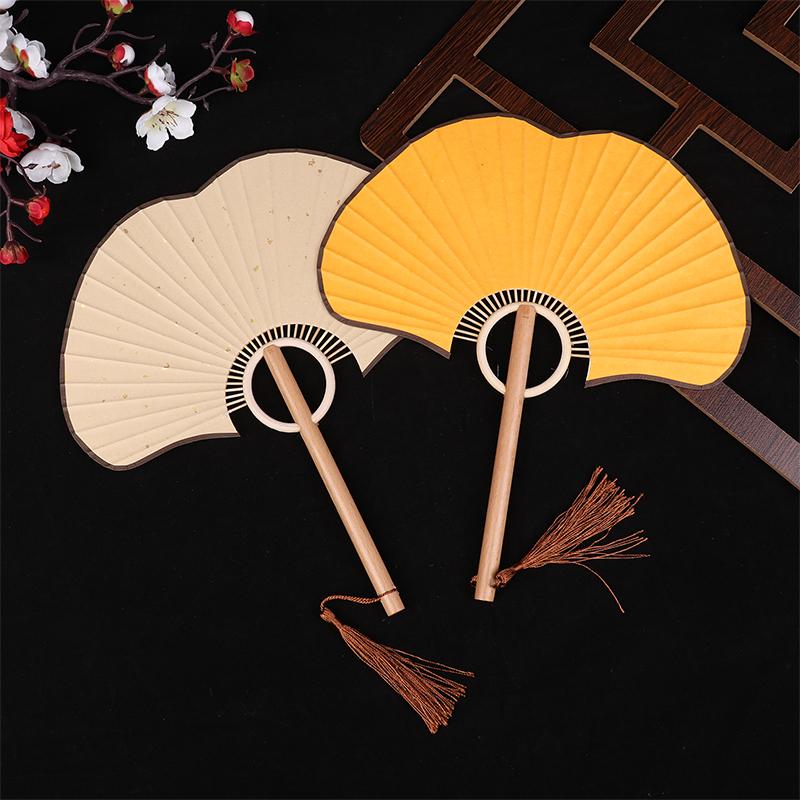 Exquisite Rice Paper Fan Chinese Style Ginkgo Round Fan Props For Photographs Hand Fan Home Decoration Calligraphy Crafts