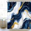 Marmor Duschvorhang Petrolblau Gold Ombre Abstrakt Floral Blume Luxus Modern Tintenstruktur Minimalistisches Badezimmerset Elegant Mädchen