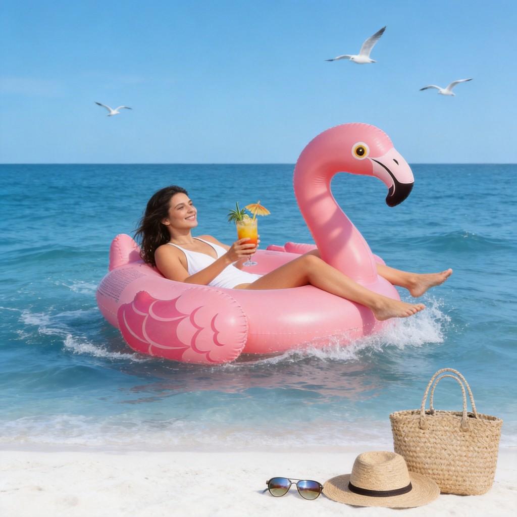 Nadmuchiwany Flaming Pływający Jeździk Zabawka do Basenu Wykonana z Wytrzymałego Tworzywa Sztucznego Dla Zabawy na Plaży i w Basenie