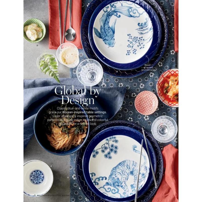 Čínské malované dezertní talíře s příznivými zvířaty, vintage modrobílý keramický talíř pod glazurou, odpolední čaj, nádobí