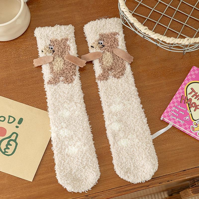 Baby Socks Cartoon Animal Cute Sweet Mid Tube Socks Winter Thick Soft Comfortable Girls Boys Coral Fleece Floor Socks