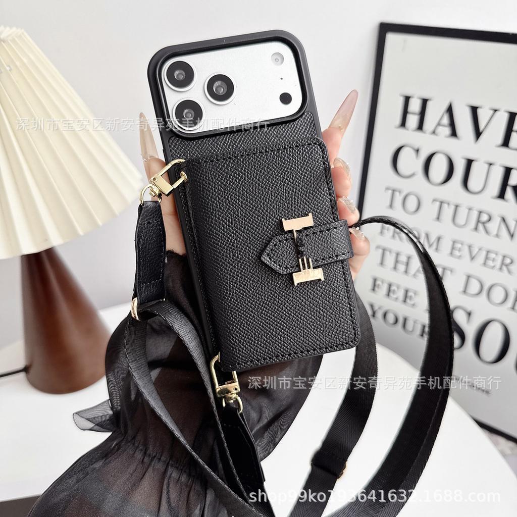 Applicable To iPhone17promax Oblique Span Card Mobile Phone Case, Foreign Trade Hot-selling Lanyard Card Bag, Apple 17 Mobile Phone Case.