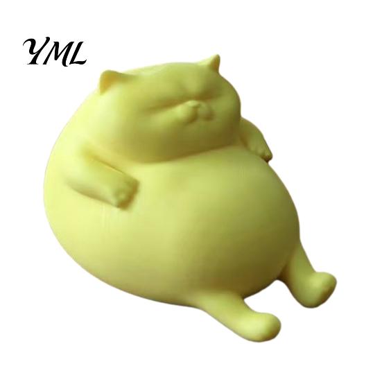 PLA Plastic Cat Ornament 3D Printed Fat Figurine, Cute Lazy Statue, Small Figures for Desk Minimalist Tabletop Office And Shelf Decor