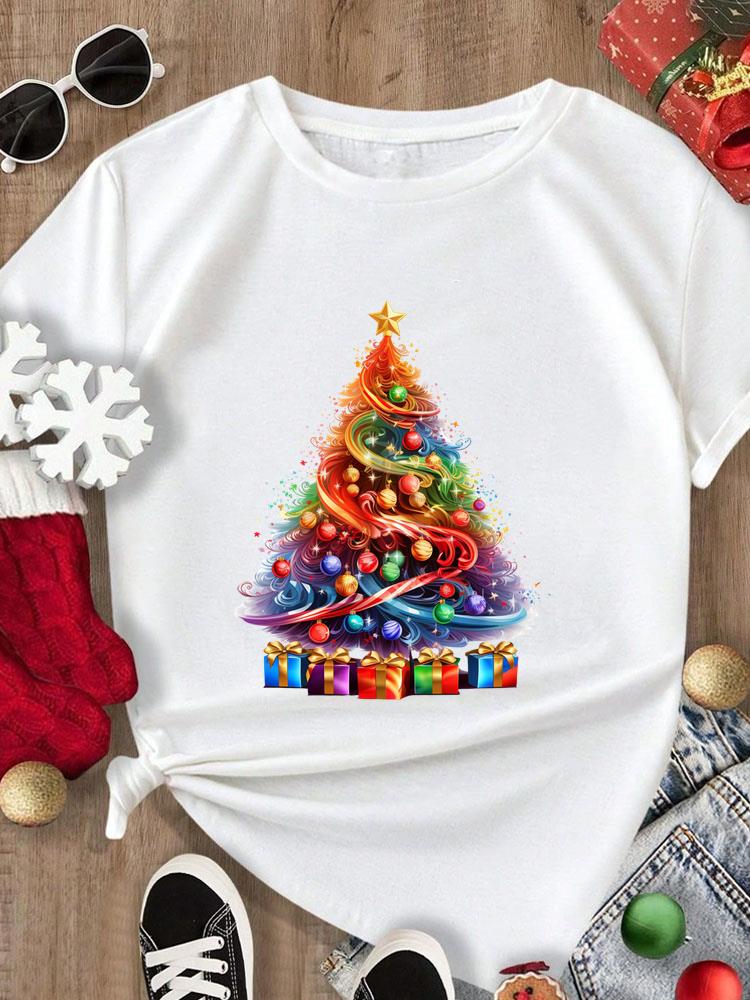(Asian Size) Tee Merry Christmas New Year Holiday Top festival Casual Women cartoon trend cute Print Lady Short Sleeve Fashion Graphic T-shirts