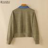 ZANZEA Women Casual Turn Down Collar Long Sleeve Patchwork Cardigans