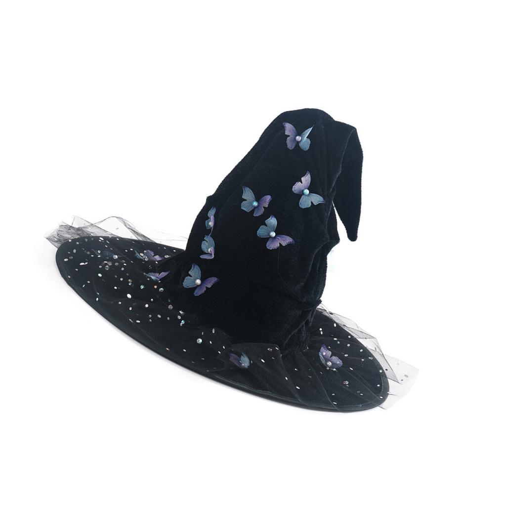 Butterfly Halloween Hat Soft Laces Witch Hat  Black Women Hat Costume Accessory for Halloween And Masquerade Event