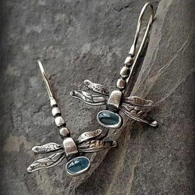 Vintage Animal Theme Stud Earrings Dragonfly Shape Inlaid Oval Cut Synthetic Gems For Women Party Engagement  Jewelry