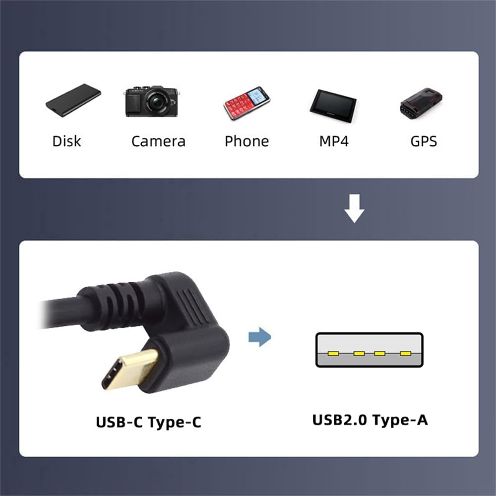 cablecc 480Mbps USB Power Data Male to to Back Angle 2.0 Type-A Cable, Male, USB-C USB-C, U-Shaped,