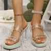 Luxury Glitter Transparent Pvc Strap Slides Women 2025 Summer Super High Clear Heel Slip On Sandals Sexy Party Dress Shoes