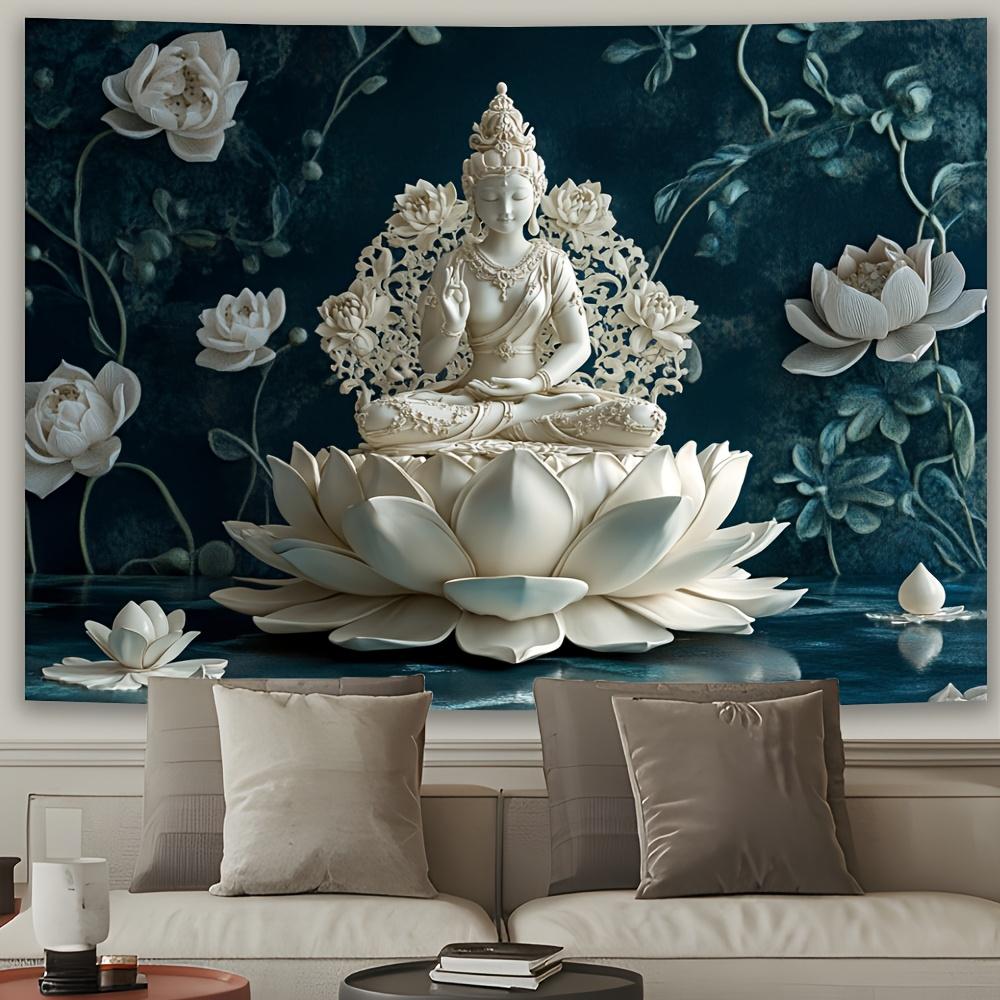1pc Elegant Pearl Lotus Buddha Tapestry - Polyester Fabric, Machine Washable, Suitable for Living Room, Bedroom, Office