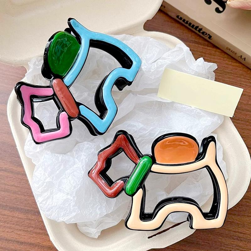 1Pc Cartoon Dog Shape Colorful Hair Claw Cute Hollow Out Creative Grab Clip Female Plastic Hair Clip