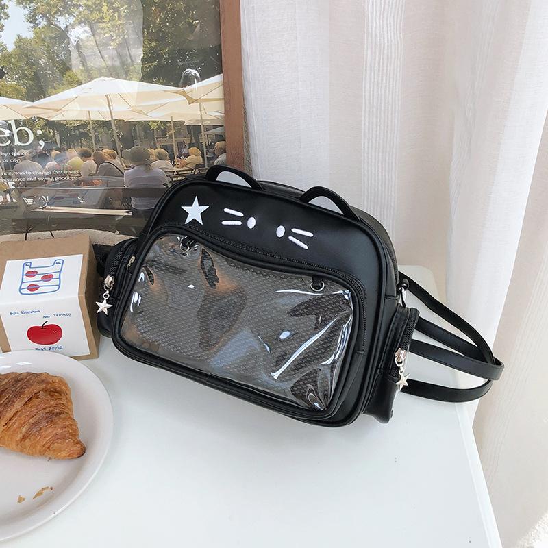 Borsa Ita con Orecchie da Gatto Kawaii, Borsa a Tracolla Trasparente per Donna, Borsa a Spalla Anime, Borsa Trasparente con Tasche Laterali