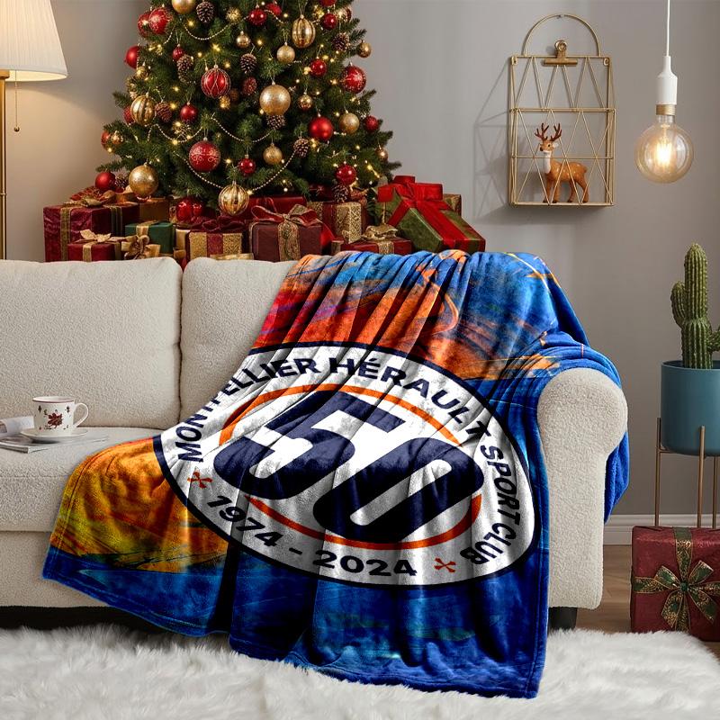 Montpellier Sc Crest Blanket Lightweight Ideal Bedding Blanket Perfect for Travel, Camping, Living Rooms, Offices, Sofas, Fan Christmas gift
