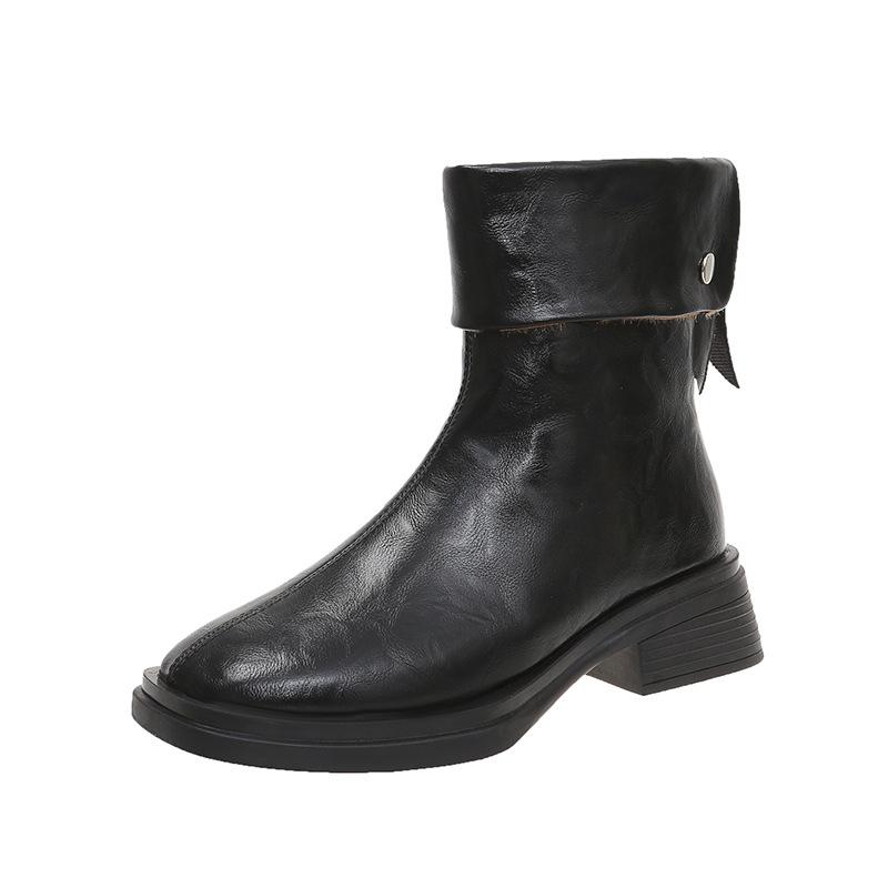 

Retro round-headed western cowboy boots, thick-heeled short boots for women in autumn and winter, versatile and thin trouser boots and shoes 35 чёрный