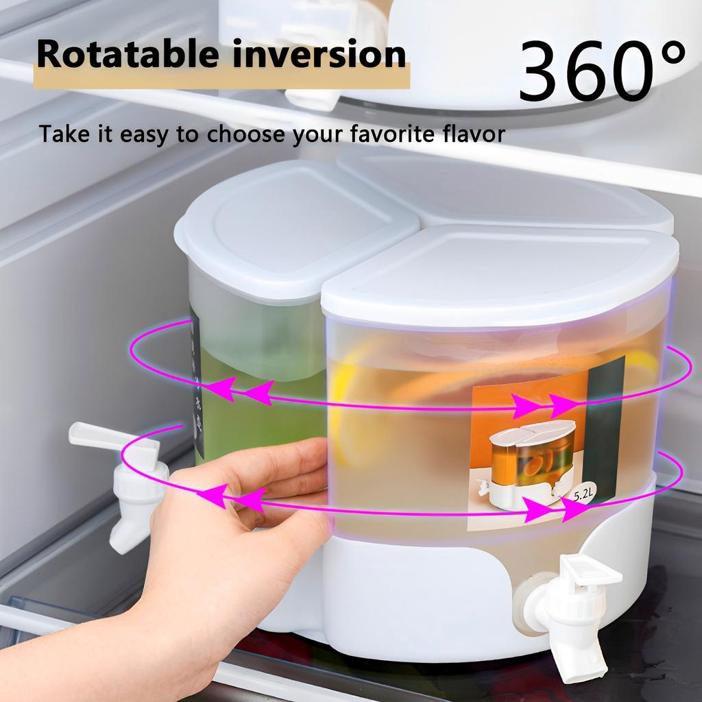 5.1L Drink Dispenser with Leakproof Faucet 360° Rotatable Juice Jug Dispenser for Parties 3 Compartment Removable Beverage