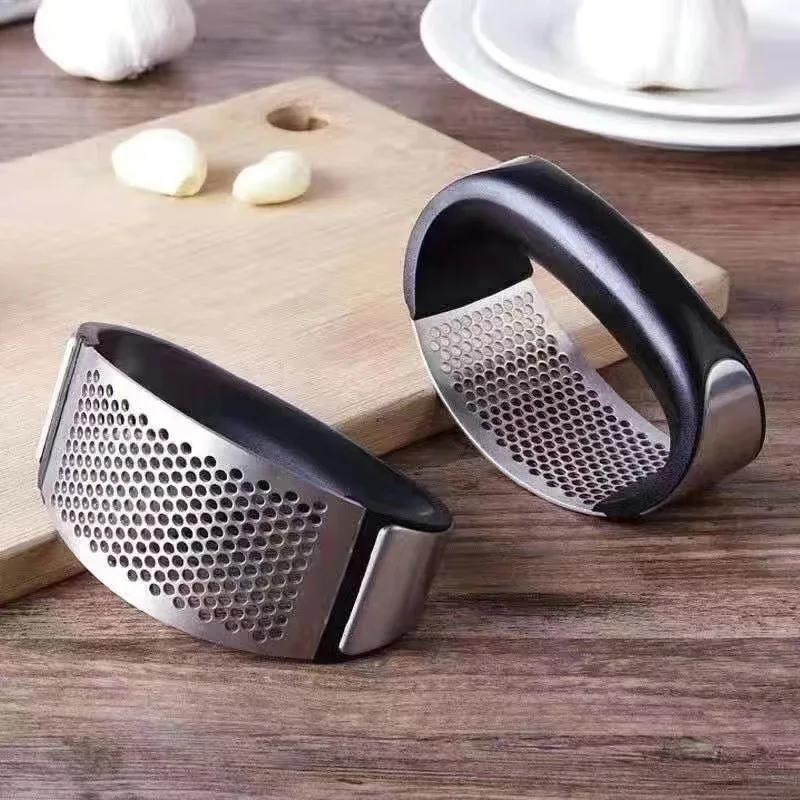 Stainless Steel Garlic Press Manual Garlic Pliers Garlic Cutting Tools Scimitar Fruit Vegetables Cooking Kitchen Gadgets Dining