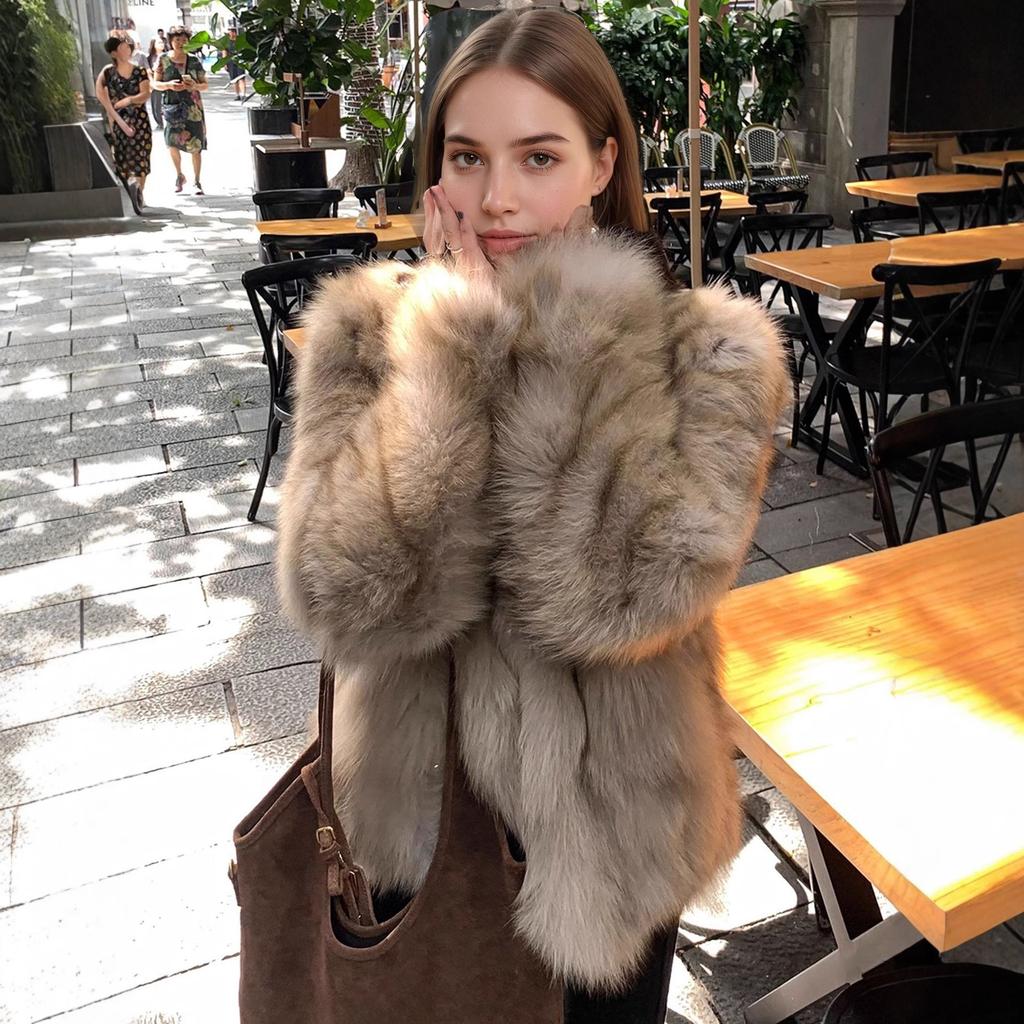 Europe and the United States popular thousand gold wind furry stand-up collar jacket new young furry coat warm