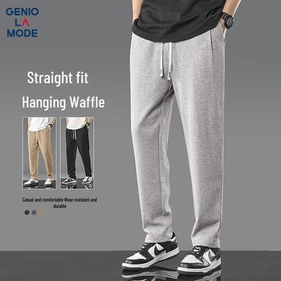 GENIOLAMODE Men's Waffle Texture Tapered Casual Pants