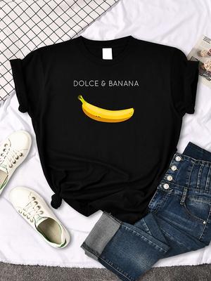 Dolce Banana Fruit Cartoon Print T-Shirt Kawaii Rundhals Tops Sommer Bequem Atmungsaktiv Weiblich Schlank Beiläufig O-Ausschnitt T-Shirts Unisex
