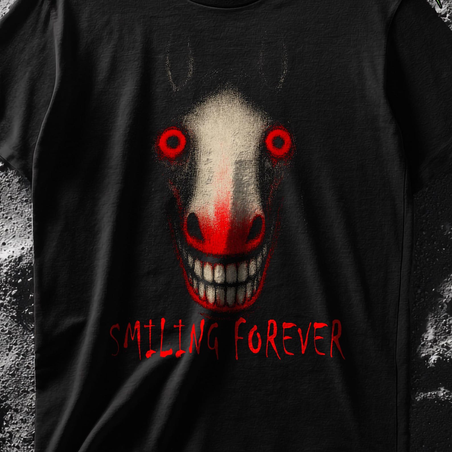 Smiling Forever Horse T-Shirt, Creepy Analog Horror Design L
