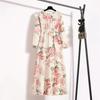 Fashion Long Sleeve Floral Printed Chiffon Dress Women Elegant Loose A-line Casual Long Dress Female High Waist Ruffled Office Lady Dress 1030