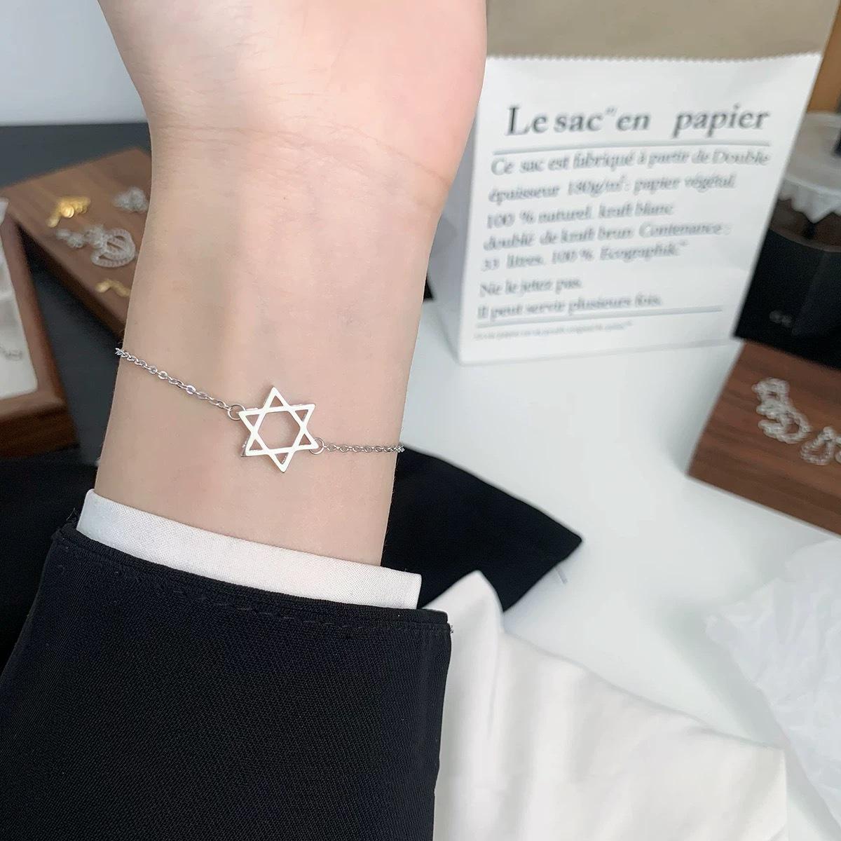 

Браслет в корейском стиле из стерлингового серебра S925 с геометрическим вырезом: Женский ретро браслет в гонконгском стиле