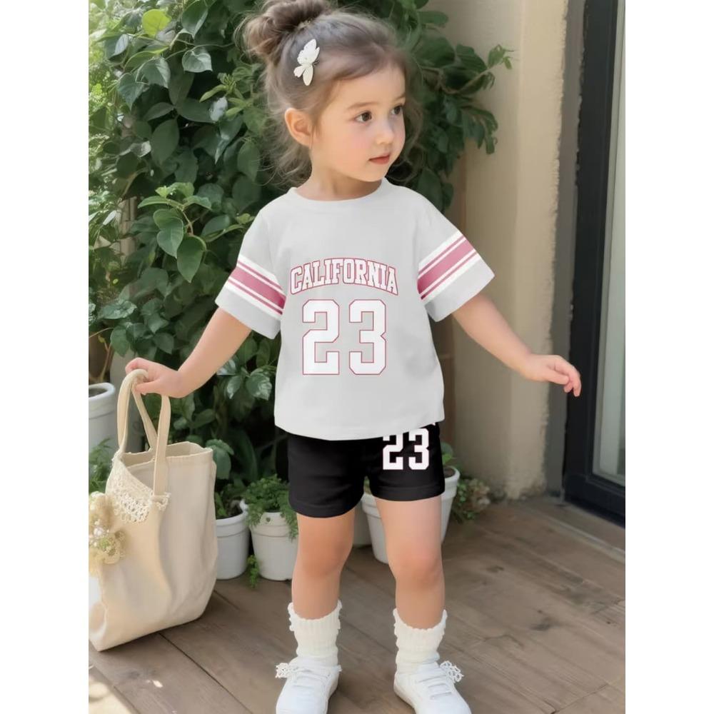 Summer New Young Girl Sets Number 23 Print Crew Neck Short Sleeved Cute T-Shirt Shorts Women's Casual 3D Print T-shirt Tops Tee
