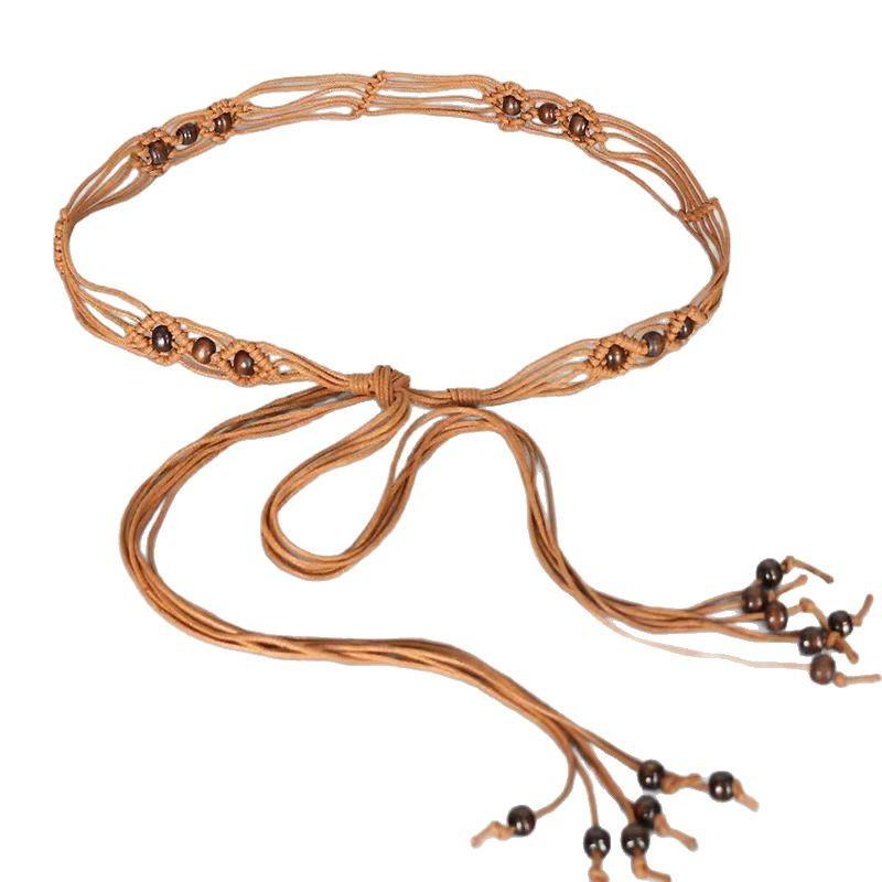 Ethnic Style Hand-woven Belt for Women's Skirt for Women Retro Tassel Thin Waist Chain Dress Waist-hugging Personality Accessories
