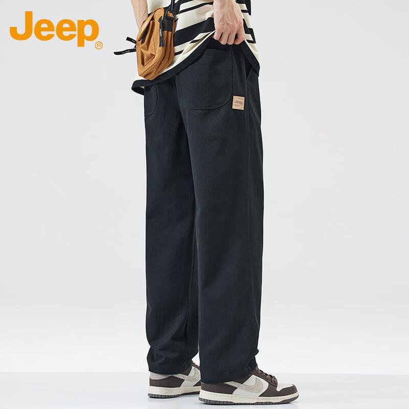 JEEP Men's Casual Pants Autumn Winter Straight Loose Cargo Pants Pure Cotton Trendy Black 2XL
