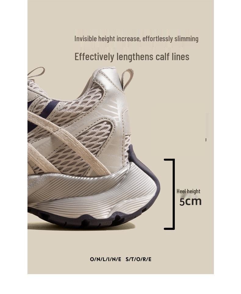 Women's Mesh Breathable 9cm Platform Dad Shoes - 2025 Korean Retro Light Luxury Style