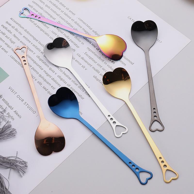 Heart Shaped Love Couple Spoon Creative Stainless Steel Coffee Tea Dessert Stiring Spoon Rainbow Gradient Spoon for Wedding Gift