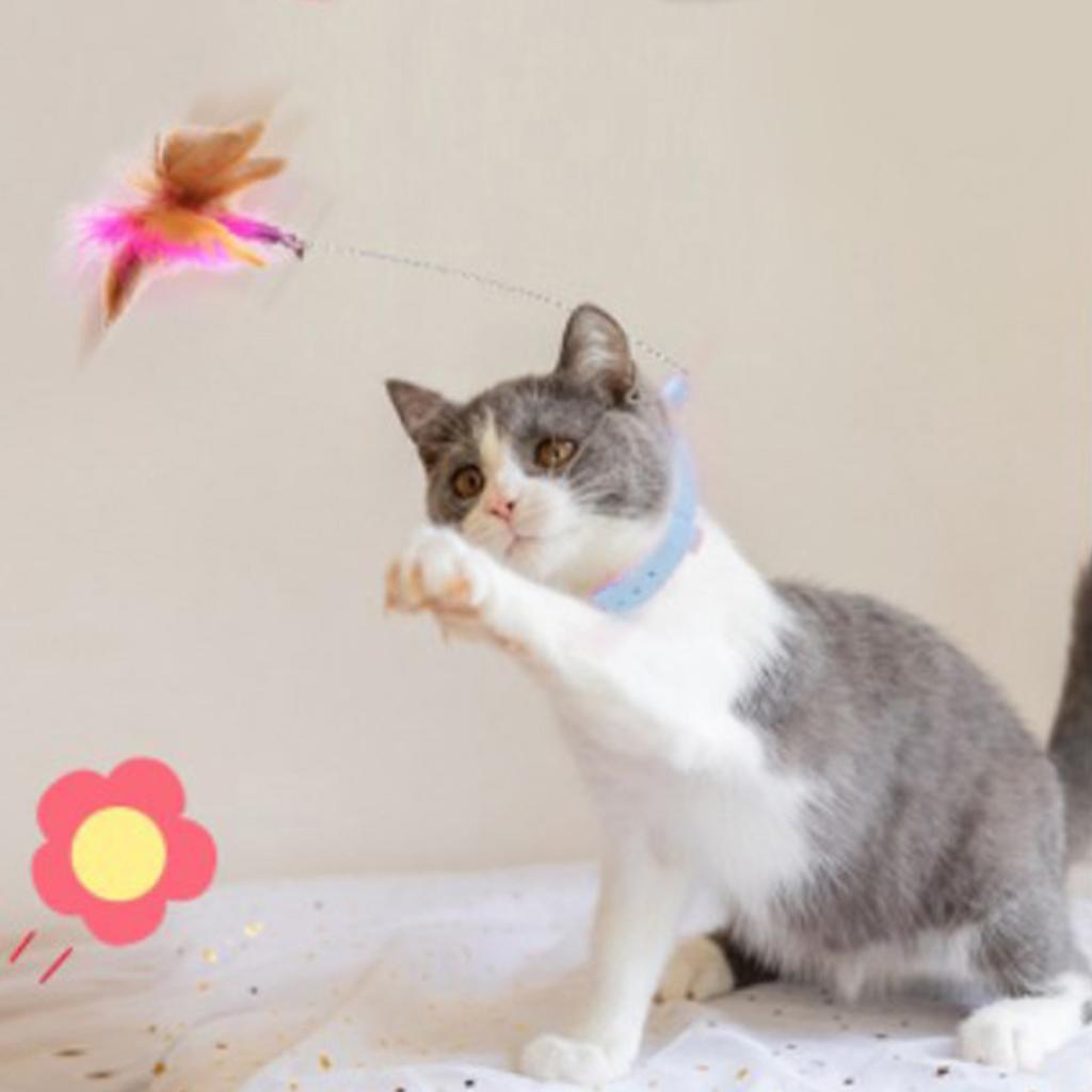 Cat Feather Collar Toys Adjustable Flexible Funny Interactive Cat Feather Wand Collar with Bell for Cat Indoor Play Blue