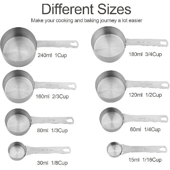 Smithcraft Measuring Cups and Spoons Set 18, 18/8 Stainless Steel Measuring Cups and Spoons Set, Metal Measuring Cups and Spoons Set, 8 Measure Cups