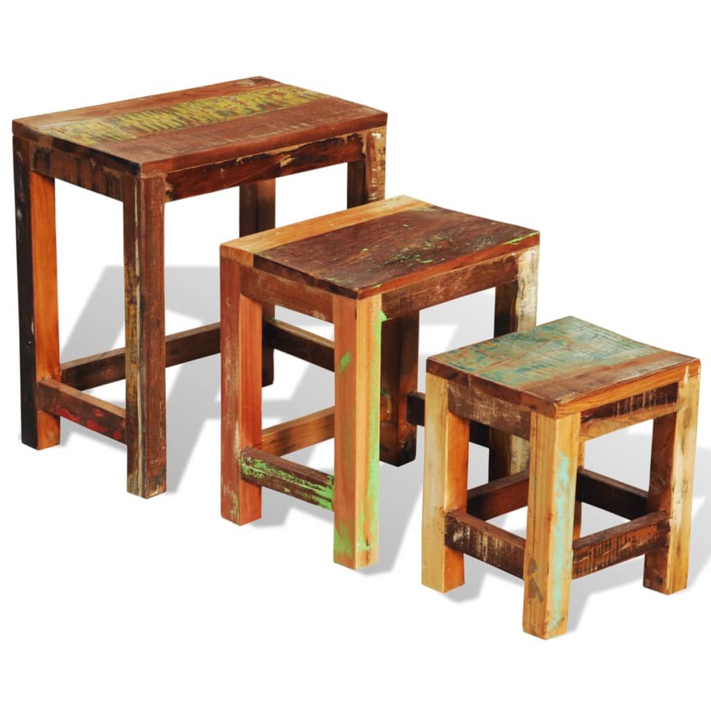 Vidaxl Set of 3 Nesting Tables, Solid Reclaimed Wood