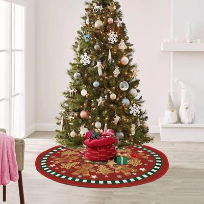 Santa Claus Snowflakes Christmas Tree Skirt Flannel 35 Inch Xmas Tree Skirt Collar Soft Christmas Decoration