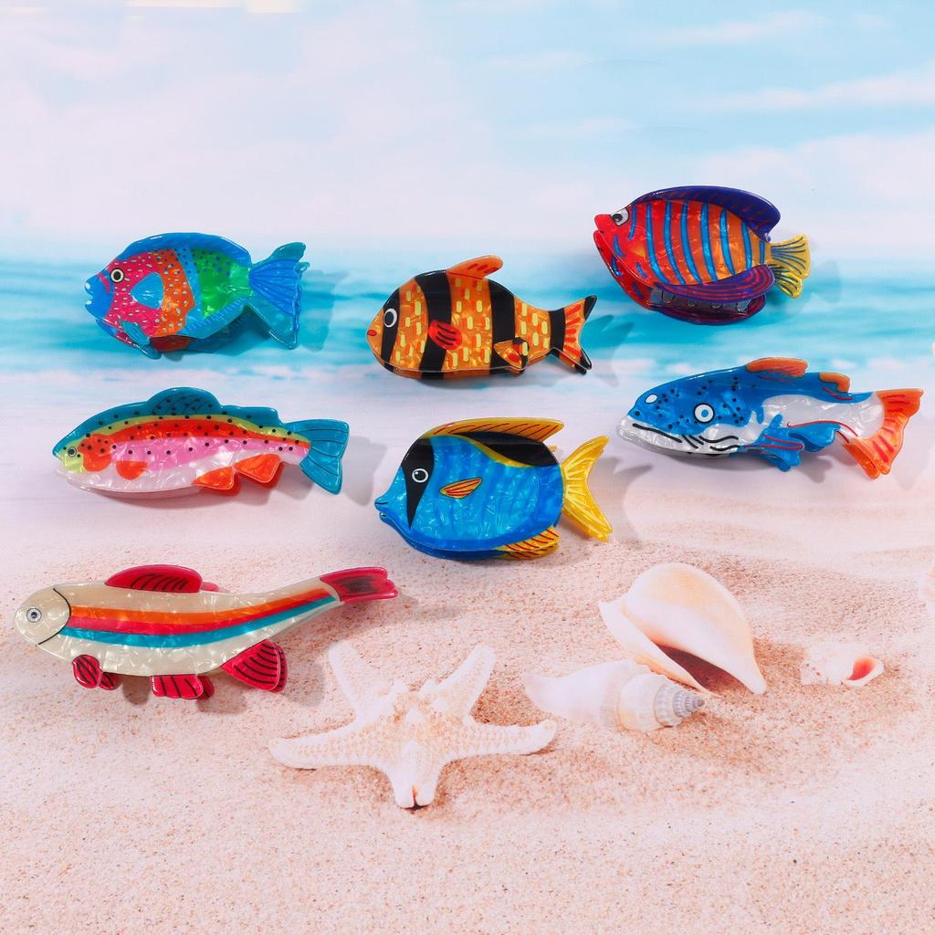 Bamboo Cute Ocean Animal Hair Clips: Tropical Fish & Cartoon Shark Claw Accessories.