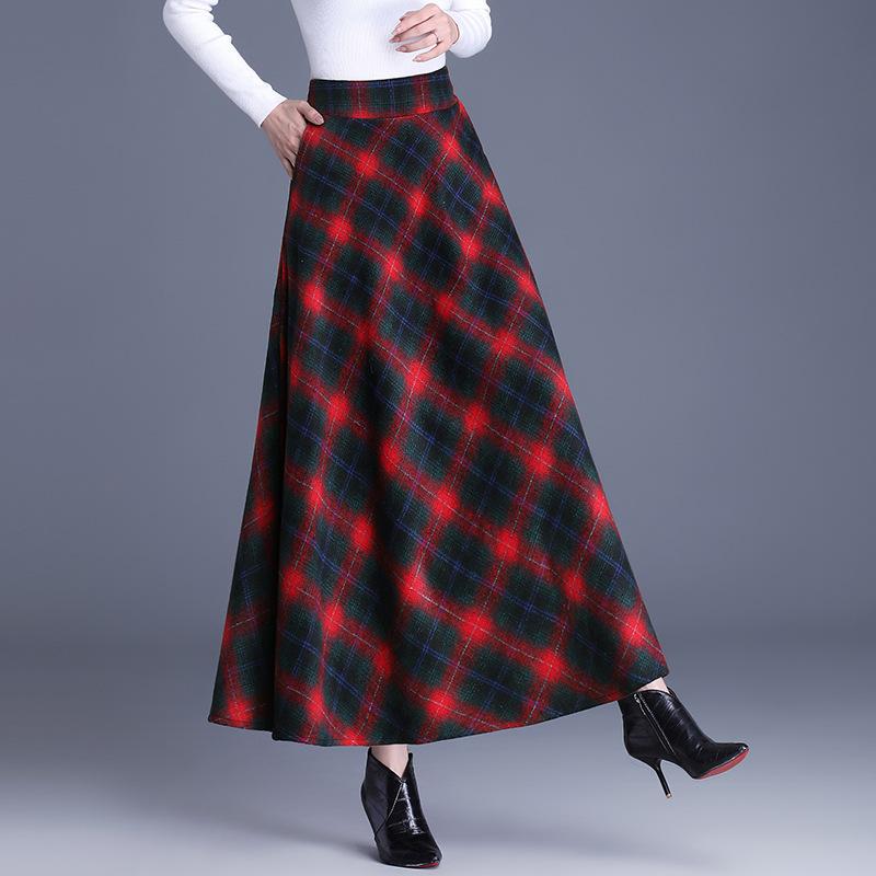 Tooxika New Oversized Woolen Half Skirt For Women With High Waisted Contrasting Plaid Hem Skirt