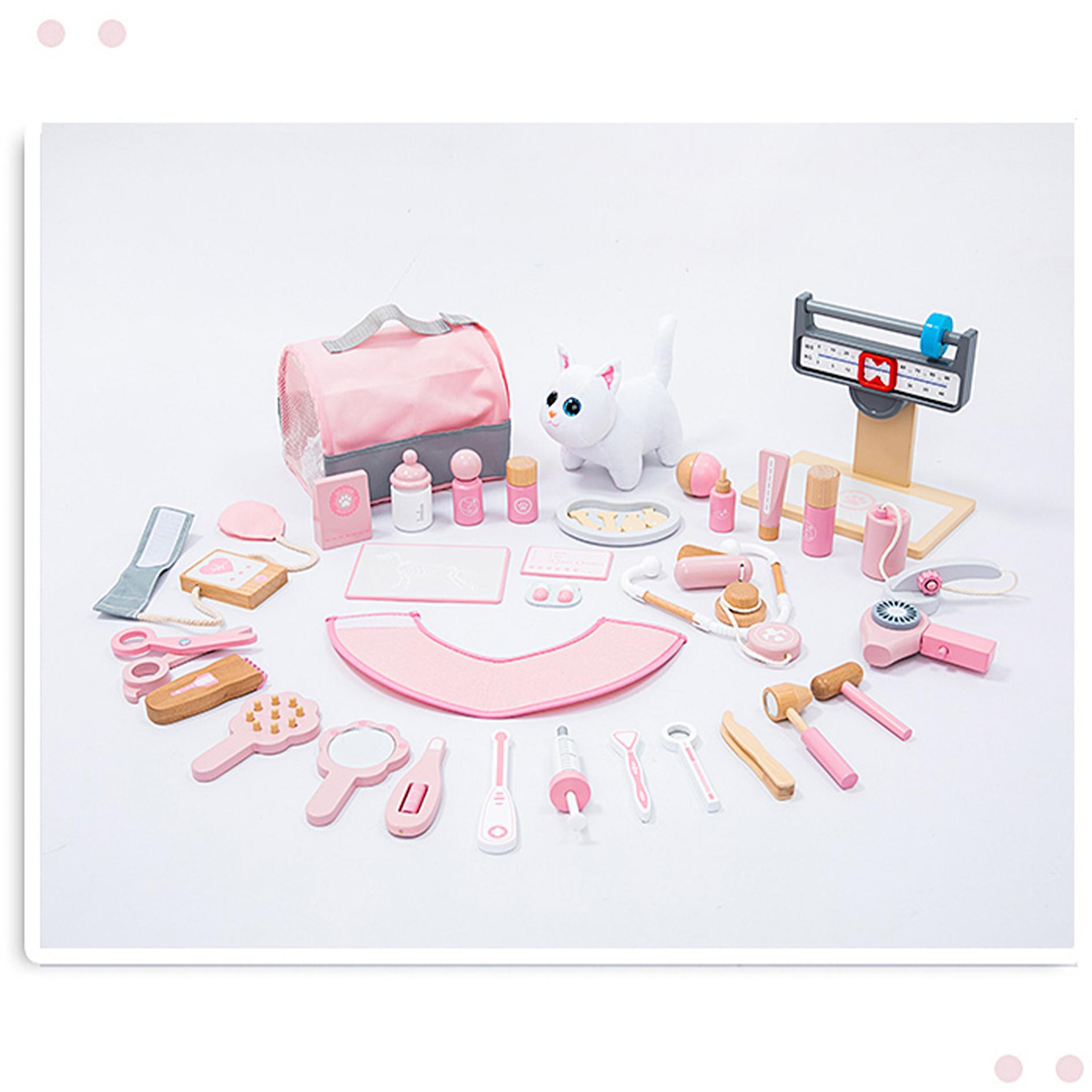 

Wooden Pink Pet Vet Pretend Play Toy Set -Suitable For Children s Imaginative Role Play Developing Empathy And Fine Motor Skills