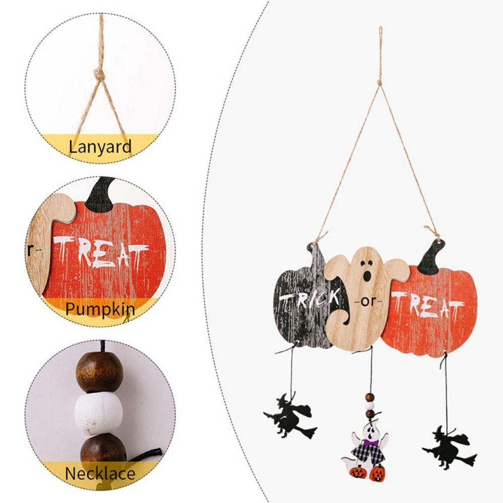 2pcs/set Colorful Halloween Wooden Pendants Pumpkin Bat Ghost Wall Hanging  Ghost Festival