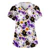 Women's V-Neck Short Sleeve Scrub Top with Pockets Halloween Print for Work