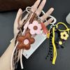 Yogodlns Trendy PU Leather Sunflower Bag Pendant Contrasting Cartoon Five Petal Flower Keychain Fashion Car Keyring Bag Pendant Women