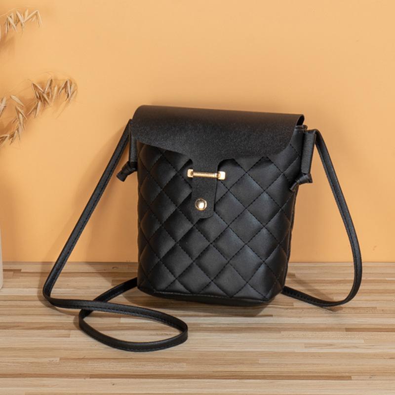 New simple casual rhombus embroidered oblique span mobile phone bag fashionable old flower contrasting color shoulder bag
