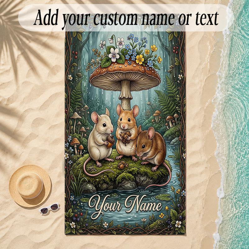 Forest Theme Soft Beach Towel Personalized Custom Name Text Towel Portable for Beach Pool Travel