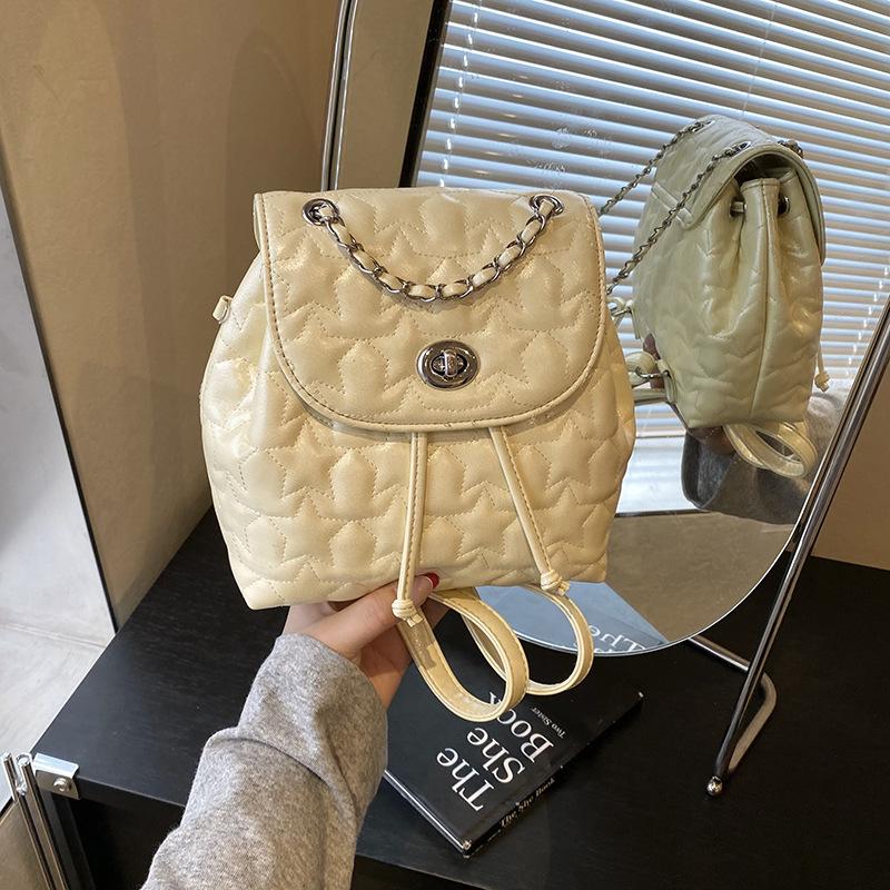 Backpack Bag Women's New Trendy Fashion Rhombus Backpack Shoulder Portable Chain Bucket Bag